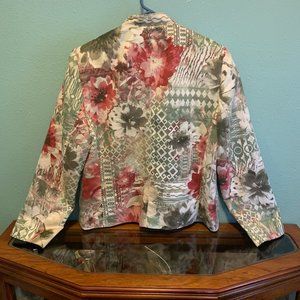 Alfred Dunner Petite Multicolor Floral Suede Look Full Zip Dress Jacket